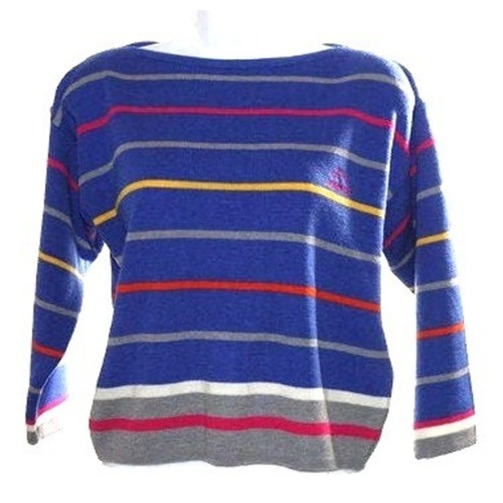 Jordache Sweater Women Medium Blue Vintage Striped Boat Neck Long Sleeve Knit